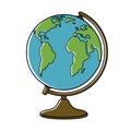 Earth globe, planet, map of continents of world. Isolated vector illustration in flat cartoon style. Royalty Free Stock Photo